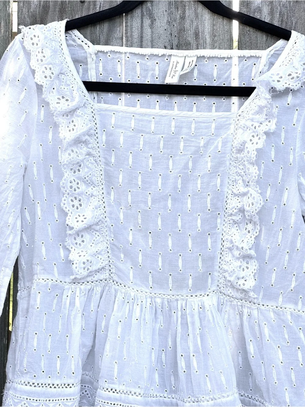 Meadow Rue Anthropologie Cottagecore boho white eyelet peasant blouse size 4